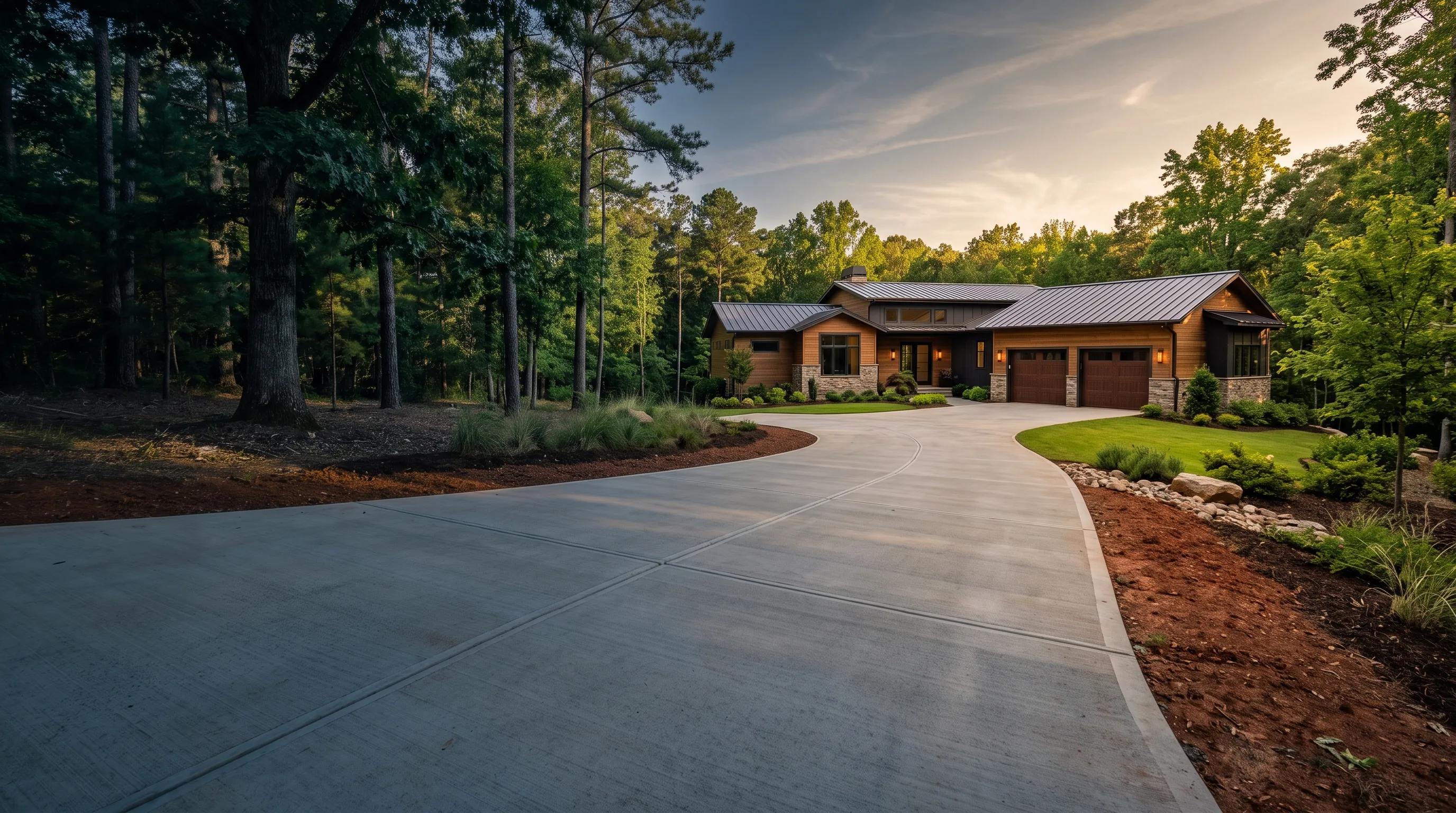 Finished residential concrete driveway and home in the Shelby, NC area