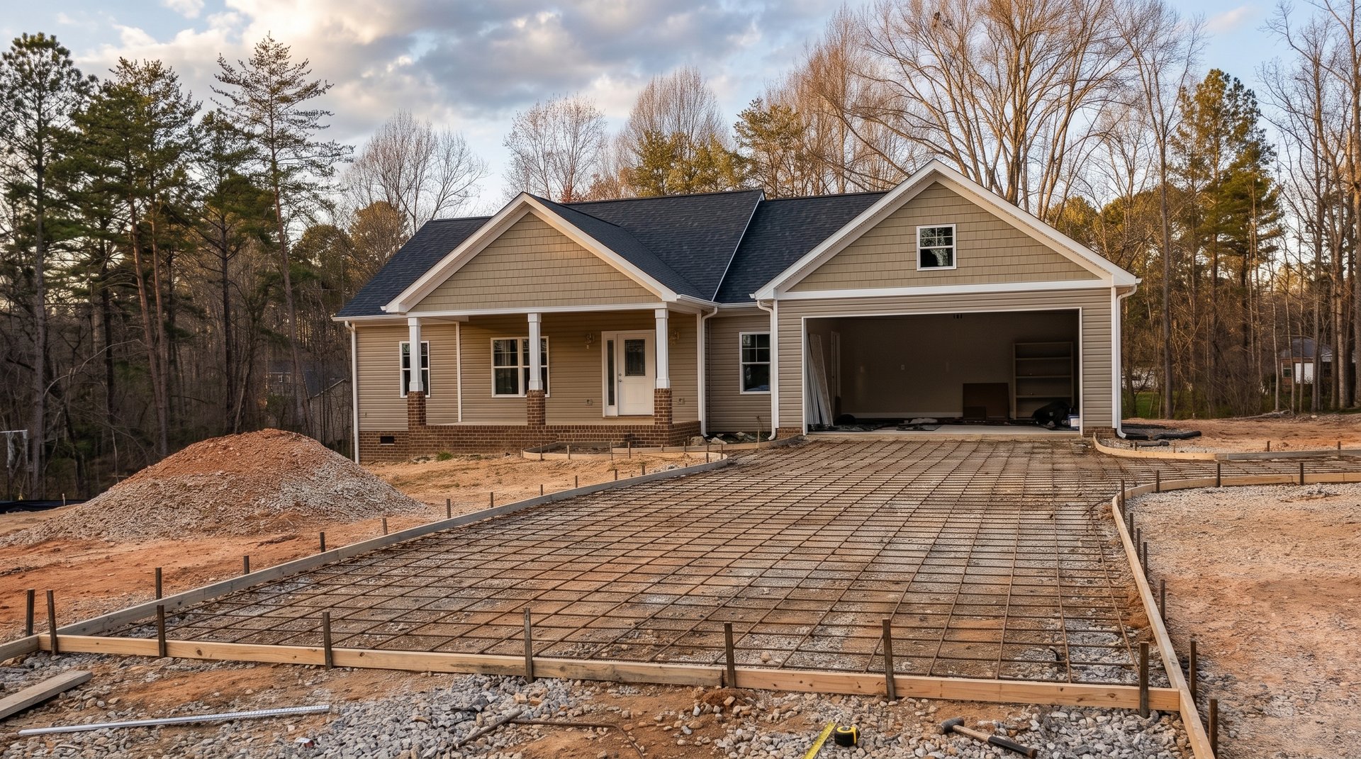 Driveway site graded and formed before the concrete pour