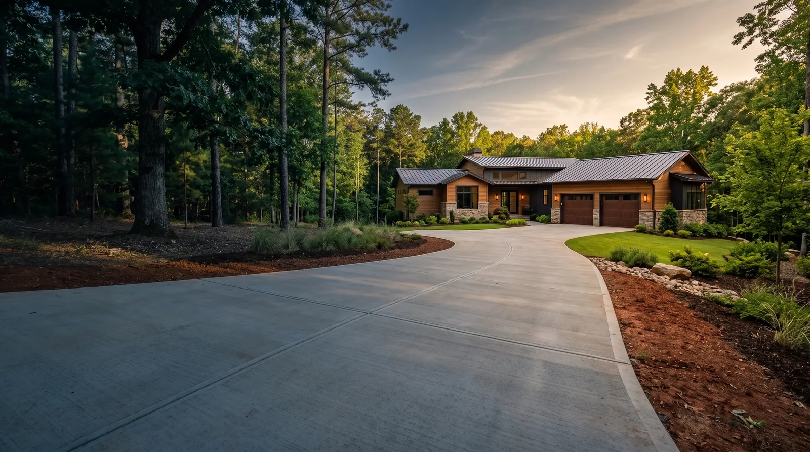Finished residential concrete driveway and home in the Shelby, NC area