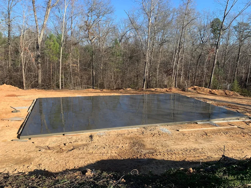 Freshly poured standalone concrete slab