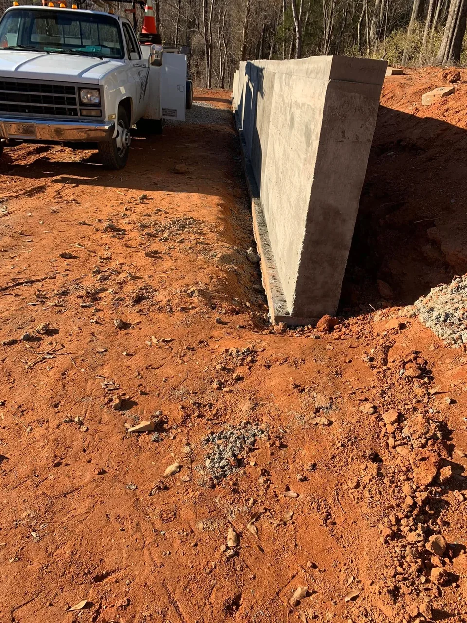 Concrete wall installation for drainage and erosion control