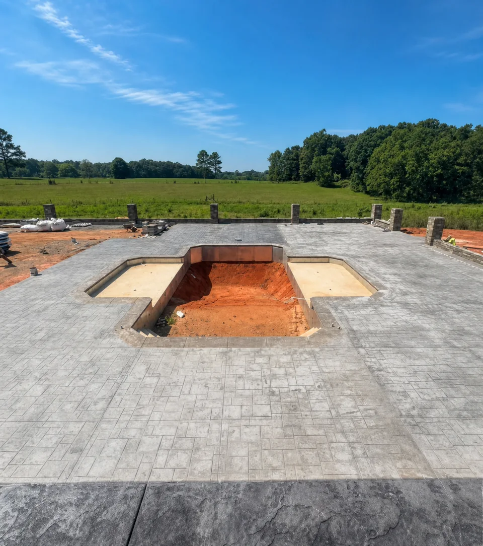 Decorative stamped concrete pool deck