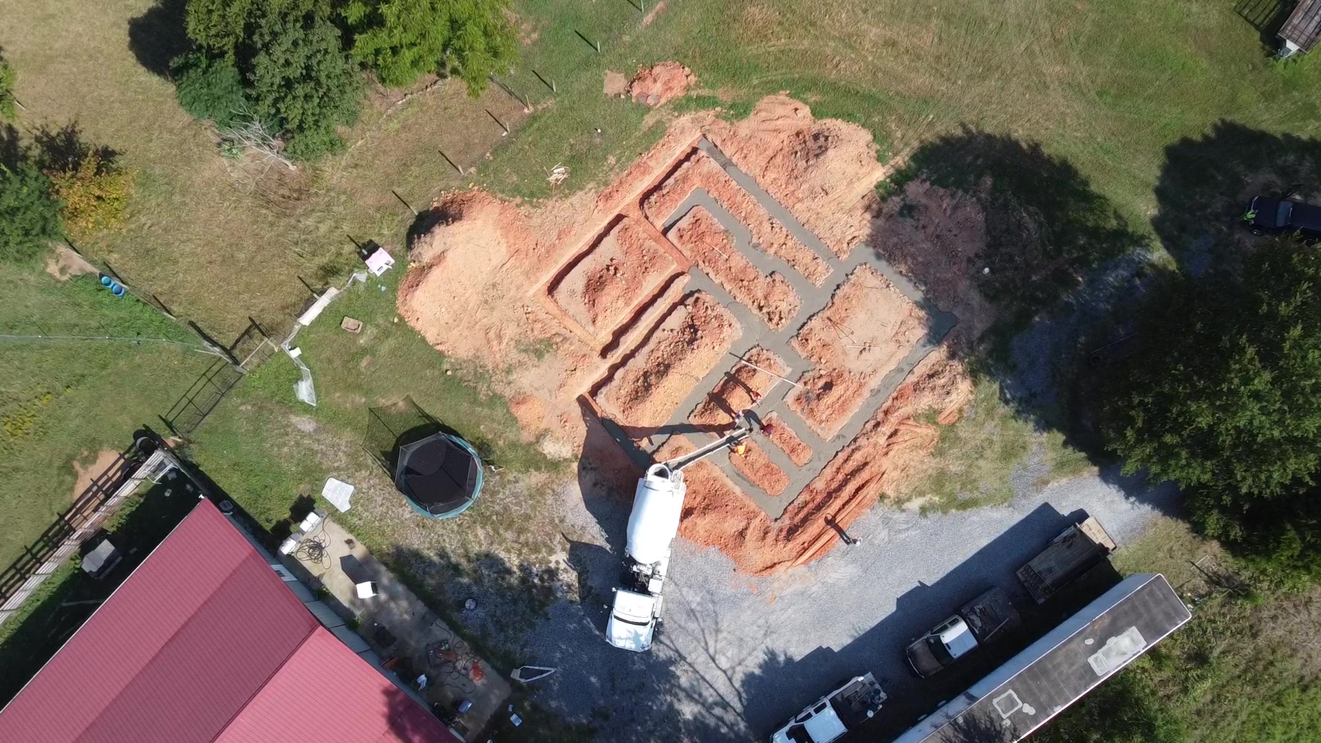 Aerial view of residential foundation preparation