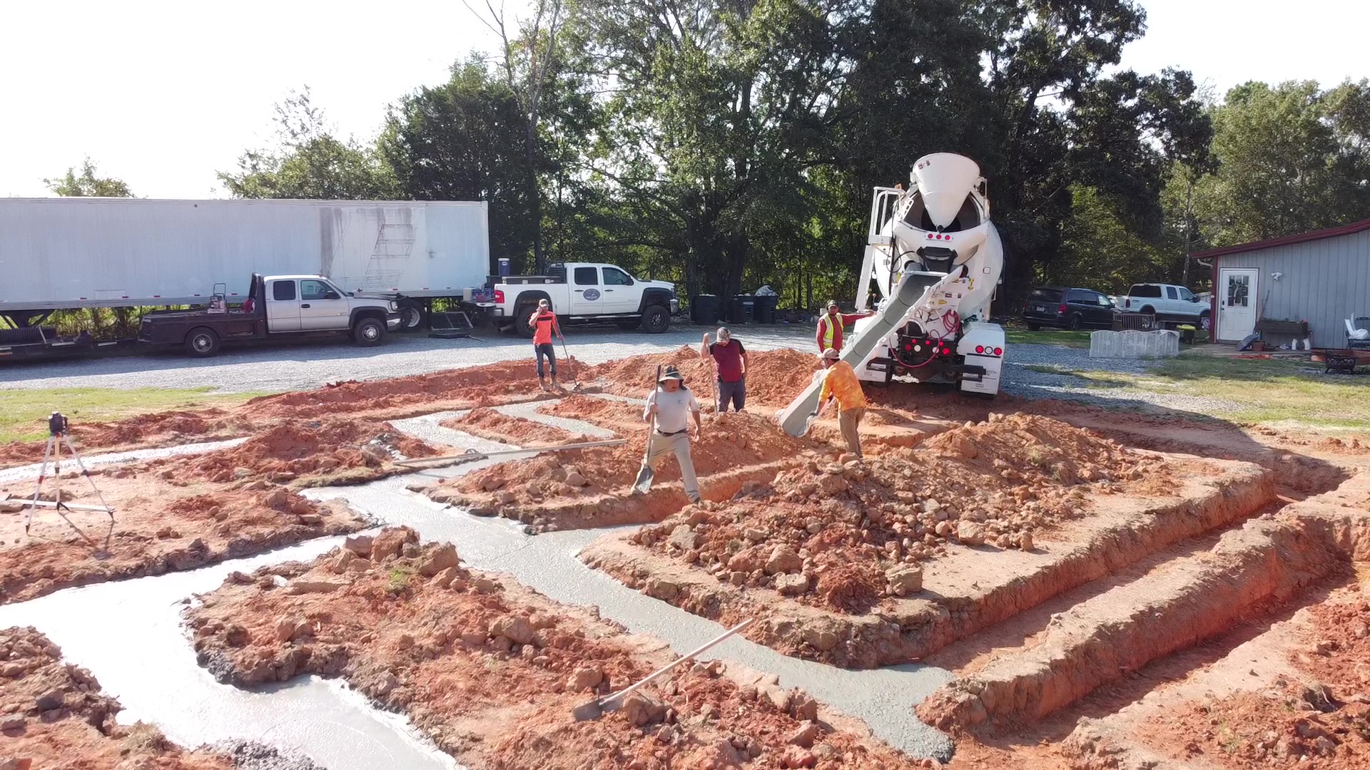 Concrete truck supplying a footing pour