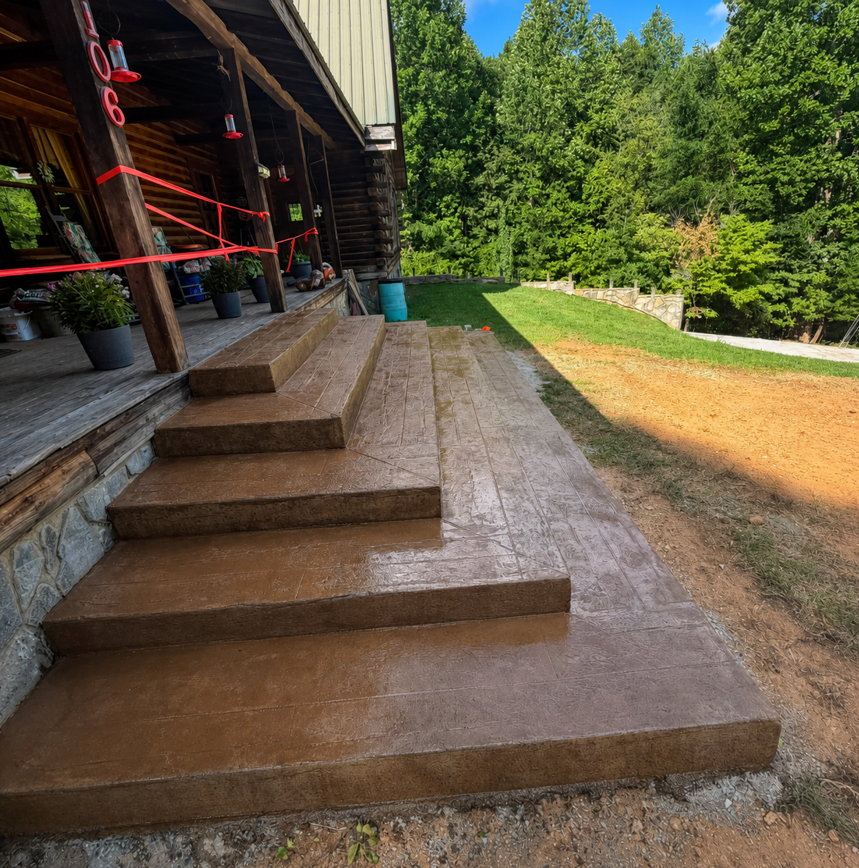 Stamped concrete stairs and landing