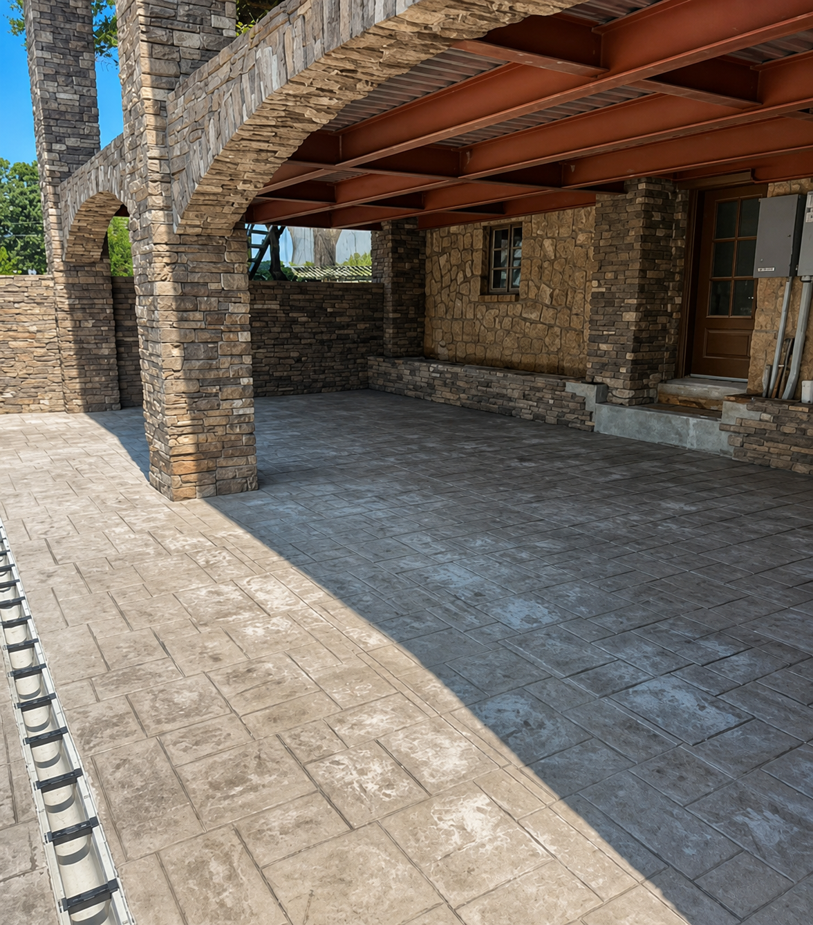 Covered stamped concrete patio