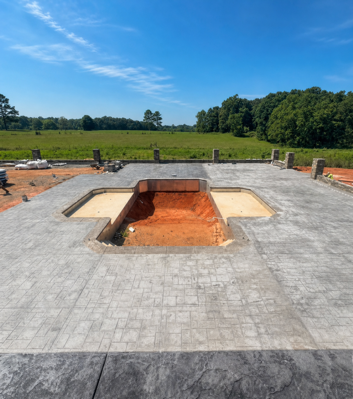 Decorative stamped concrete pool deck